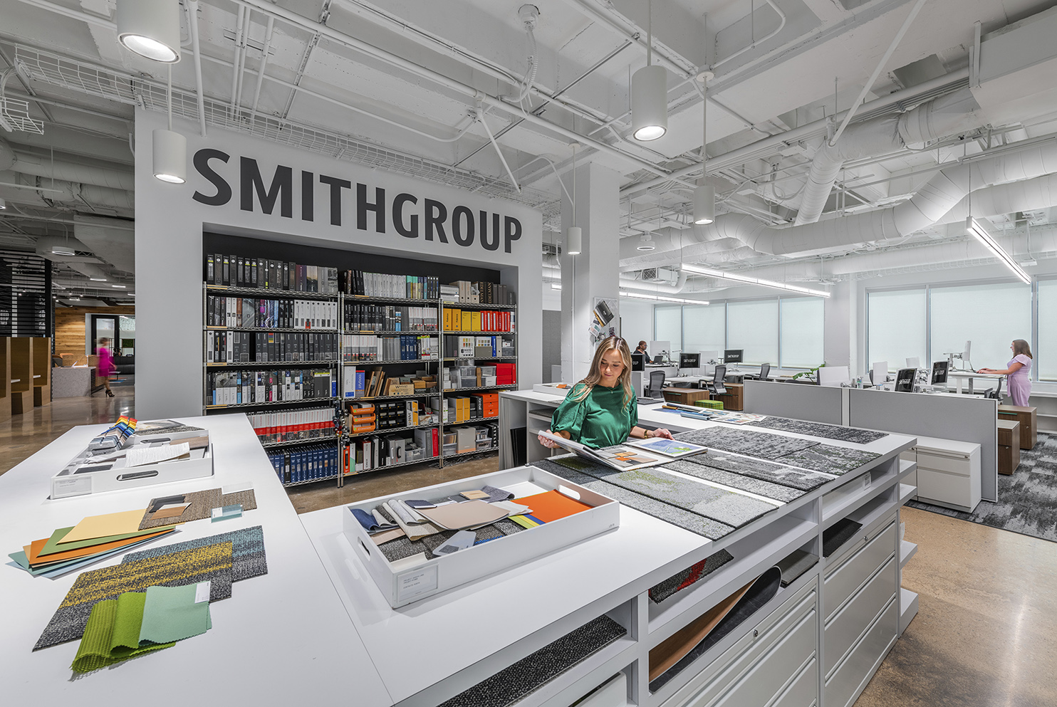 Photo of materials library in SmithGroup's Dallas office